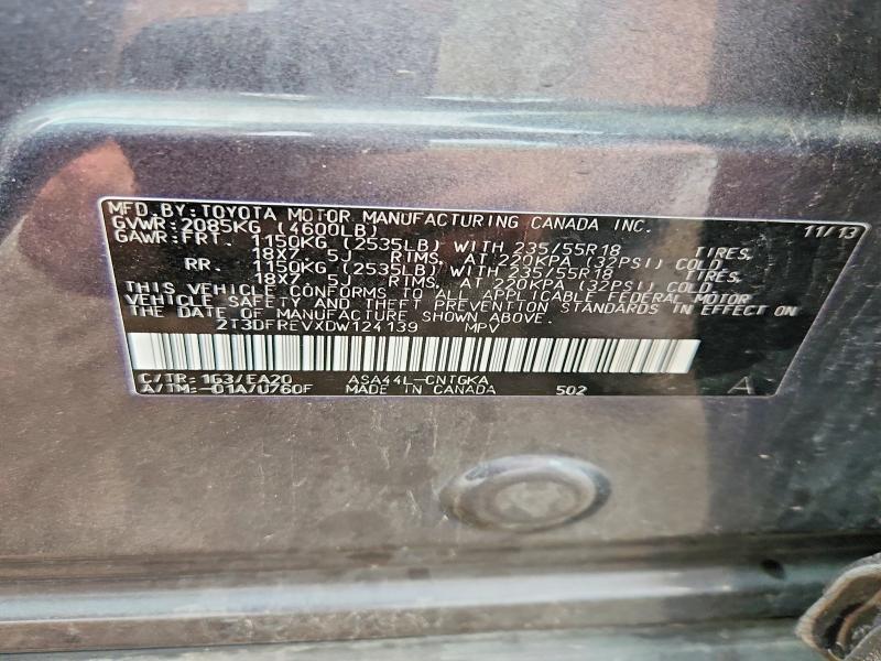 Aukcja sprzedaży 2013 Toyota Rav4, vin: 2T3DFREVXDW124139, numer aukcji: 63666846