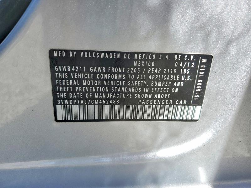 Aukcja sprzedaży 2012 Volkswagen Jetta, vin: 3VWDP7AJ7CM452488, numer aukcji: 60075066
