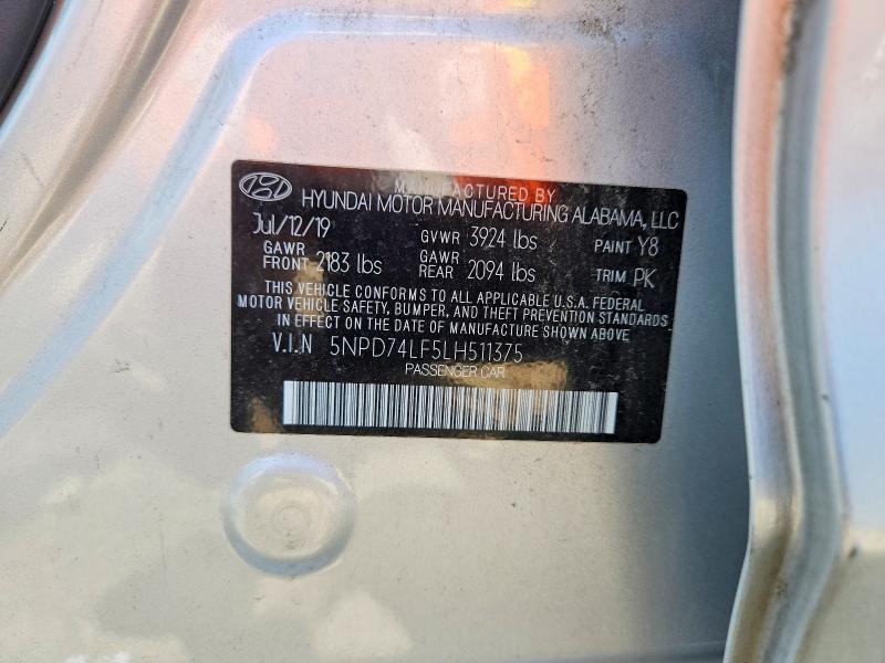 2020 Hyundai Elantra მანქანა იყიდება აუქციონზე, vin: 5NPD74LF5LH511375, აუქციონის ნომერი: 62168476
