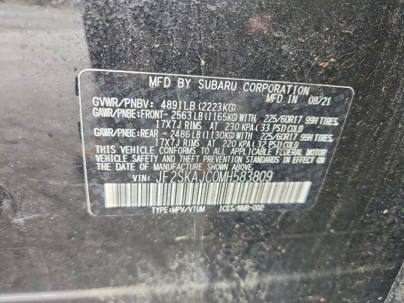 Aukcja sprzedaży 2021 Subaru Forester, vin: JF2SKAJC0MH583809, numer aukcji: 61742496