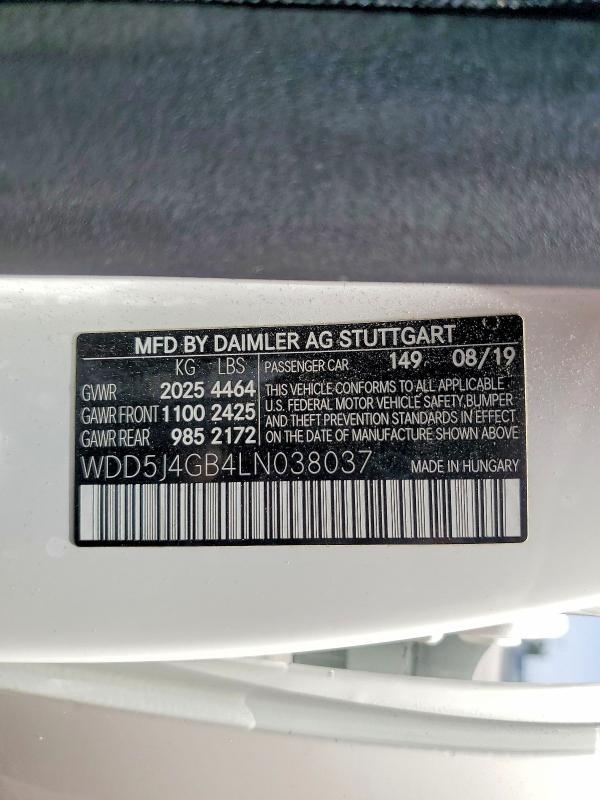 Aukcja sprzedaży 2020 Mercedes-benz Cla, vin: WDD5J4GB4LN038037, numer aukcji: 60520826