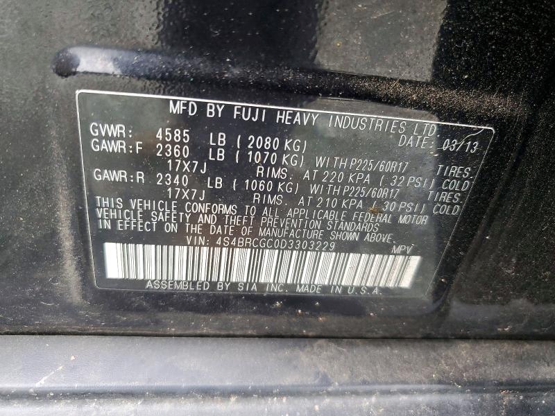 2013 Subaru Outback მანქანა იყიდება აუქციონზე, vin: 4S4BRCGC0D3303229, აუქციონის ნომერი: 62796056