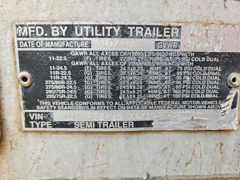 Aukcja sprzedaży 1999 Utility Trailer Manufacture Trailer, vin: 1UYFS2485XA719802, numer aukcji: 61033746