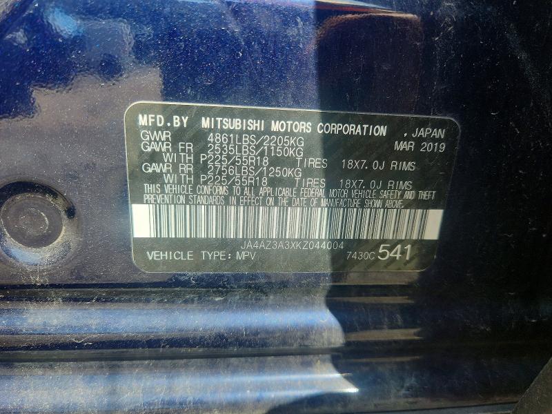 62765826 :رقم المزاد ، JA4AZ3A3XKZ044004 vin ، 2019 Mitsubishi Outlander مزاد بيع