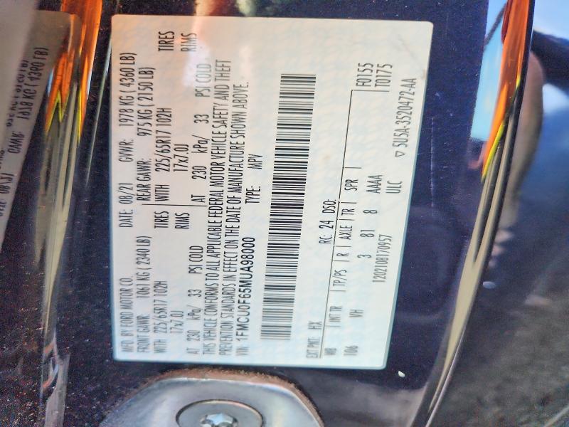 Aukcja sprzedaży 2021 Ford Escape, vin: 1FMCU0F65MUA98000, numer aukcji: 60743996