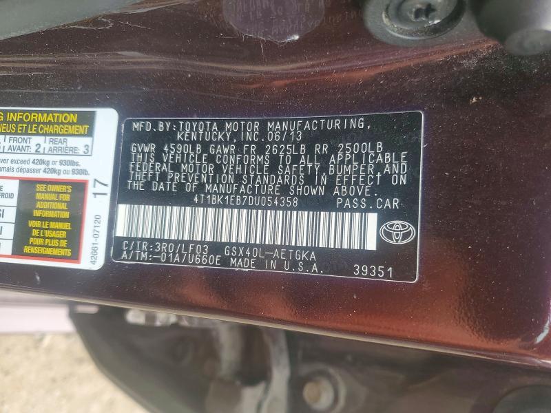 Продажа на аукционе авто 2013 Toyota Avalon, vin: 4T1BK1EB7DU054358, номер лота: 62770966
