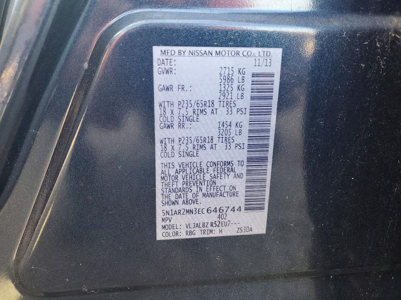 Продажа на аукционе авто 2014 Nissan Pathfinder, vin: 5N1AR2MN3EC646744, номер лота: 59737866