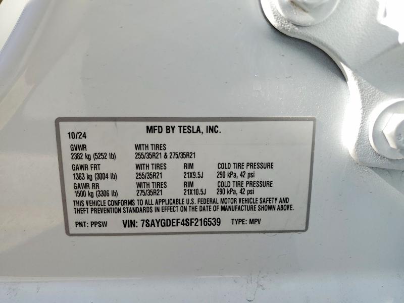Aukcja sprzedaży 2025 Tesla Model Y, vin: 7SAYGDEF4SF216539, numer aukcji: 59845896
