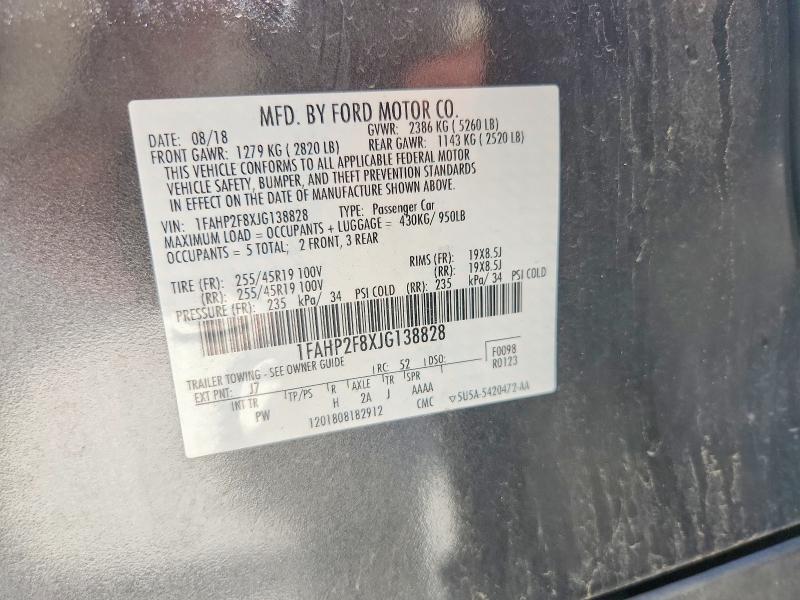 2018 Ford Taurus მანქანა იყიდება აუქციონზე, vin: 1FAHP2F8XJG138828, აუქციონის ნომერი: 60045966
