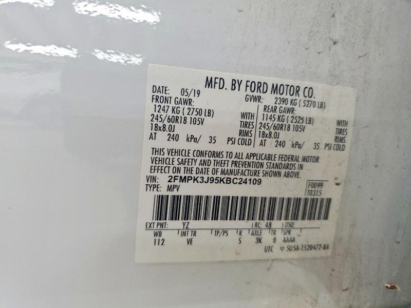 59661206 :رقم المزاد ، 2FMPK3J95KBC24109 vin ، 2019 Ford Edge مزاد بيع