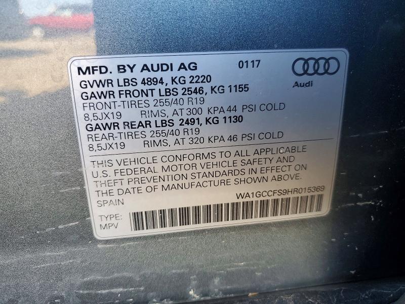 Aukcja sprzedaży 2017 Audi Q3, vin: WA1GCCFS9HR015369, numer aukcji: 59656306