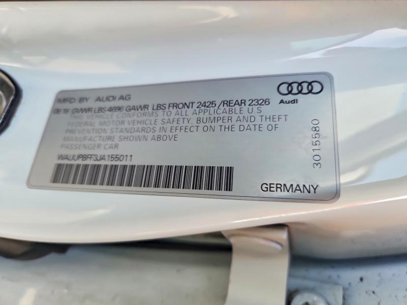 2018 Audi A3 მანქანა იყიდება აუქციონზე, vin: WAUUPBFF3JA155011, აუქციონის ნომერი: 62371766
