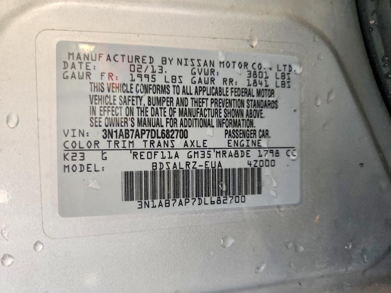 2013 Nissan Sentra მანქანა იყიდება აუქციონზე, vin: 3N1AB7AP7DL682700, აუქციონის ნომერი: 61362326