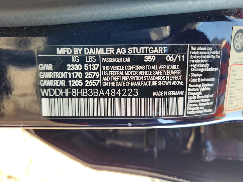 2011 Mercedes-benz E მანქანა იყიდება აუქციონზე, vin: WDDHF8HB3BA484223, აუქციონის ნომერი: 62708196