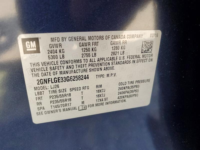 2016 Chevrolet Equinox მანქანა იყიდება აუქციონზე, vin: 2GNFLGE33G6258244, აუქციონის ნომერი: 59847256