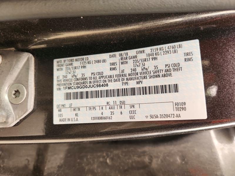 Aukcja sprzedaży 2018 Ford Escape, vin: 1FMCU9GD0JUC98408, numer aukcji: 61473526