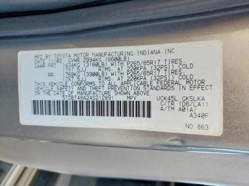 Продаж на аукціоні авто 2004 Toyota Sequoia, vin: 5TDBT48A24S212891, номер лоту: 60058686