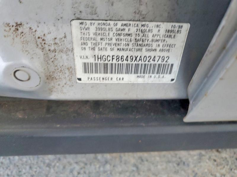 58891566 :رقم المزاد ، 1HGCF8649XA024792 vin ، 1999 Honda Accord مزاد بيع