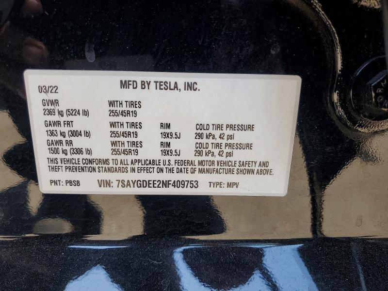 Продажа на аукционе авто 2022 Tesla Model Y, vin: 7SAYGDEE2NF409753, номер лота: 60834696