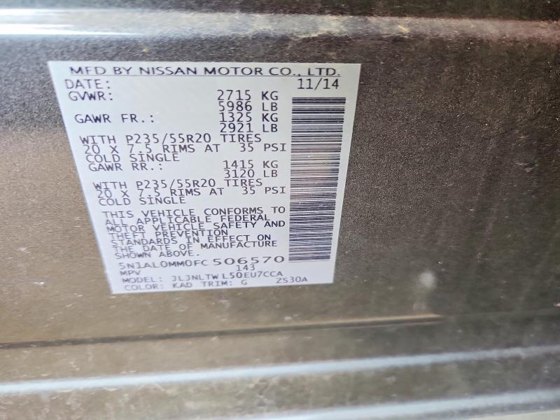Aukcja sprzedaży 2015 Infiniti Qx60, vin: 5N1AL0MM0FC506570, numer aukcji: 61420376