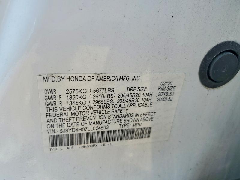 2020 Acura Mdx მანქანა იყიდება აუქციონზე, vin: 5J8YD4H07LL024593, აუქციონის ნომერი: 60849406