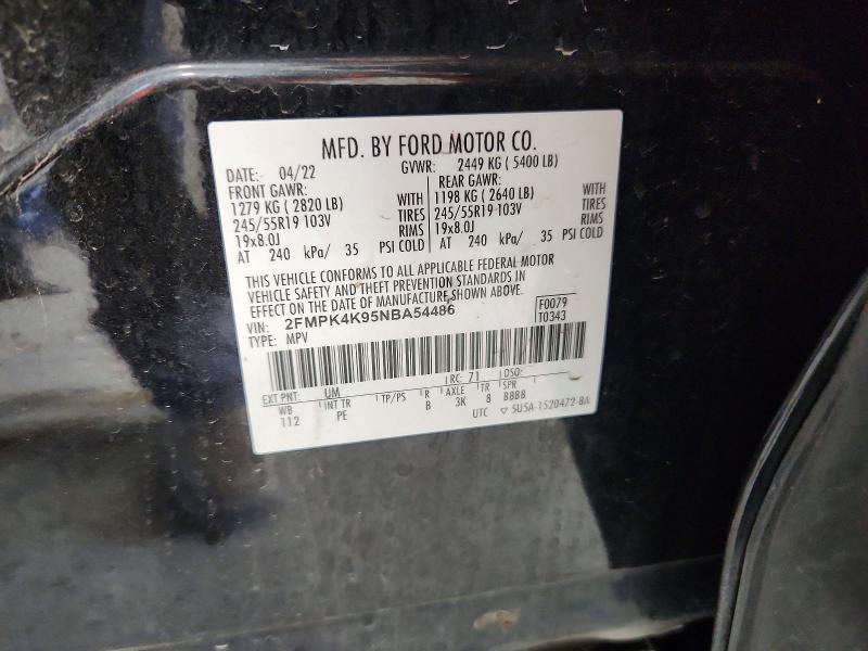 Aukcja sprzedaży 2022 Ford Edge, vin: 2FMPK4K95NBA54486, numer aukcji: 59847286
