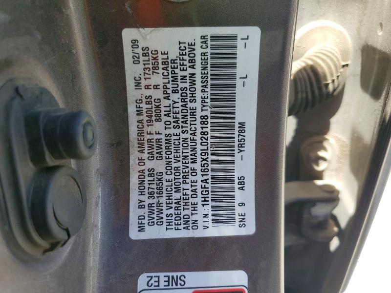 Aukcja sprzedaży 2009 Honda Civic, vin: 1HGFA165X9L028188, numer aukcji: 59314816