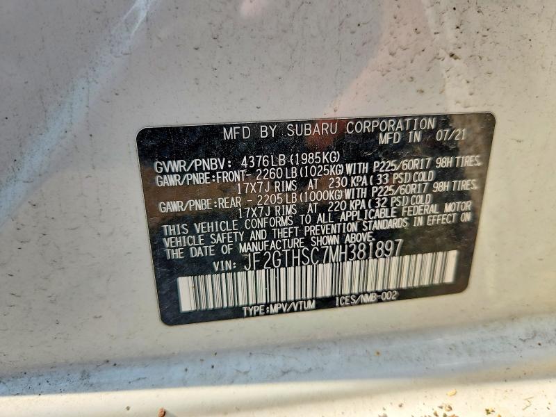 Aukcja sprzedaży 2021 Subaru Crosstrek, vin: JF2GTHSC7MH381897, numer aukcji: 63109236