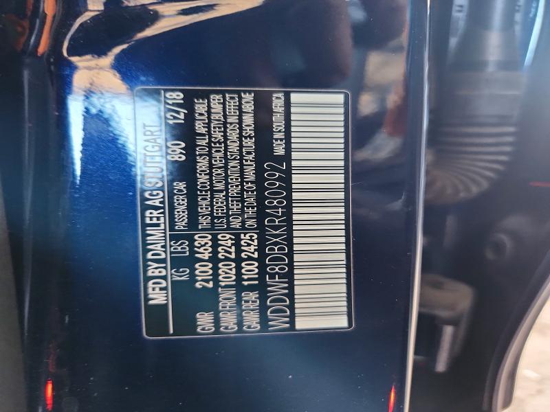 63346236 :رقم المزاد ، WDDWF8DBXKR480992 vin ، 2019 Mercedes-benz C مزاد بيع