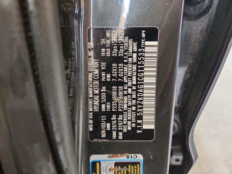 Aukcja sprzedaży 2012 Hyundai Santa Fe, vin: 5XYZKDAG1CG115533, numer aukcji: 62859336