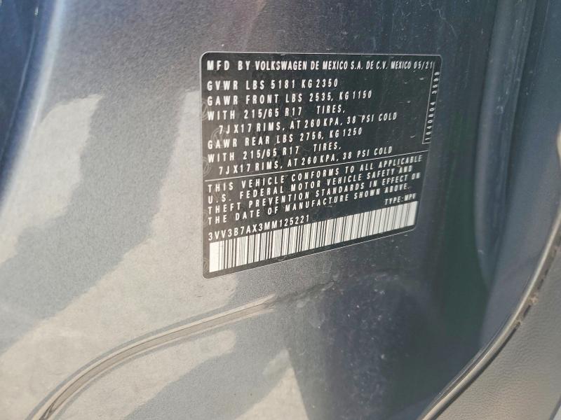 2021 Volkswagen Tiguan მანქანა იყიდება აუქციონზე, vin: 3VV3B7AX3MM125221, აუქციონის ნომერი: 61140936