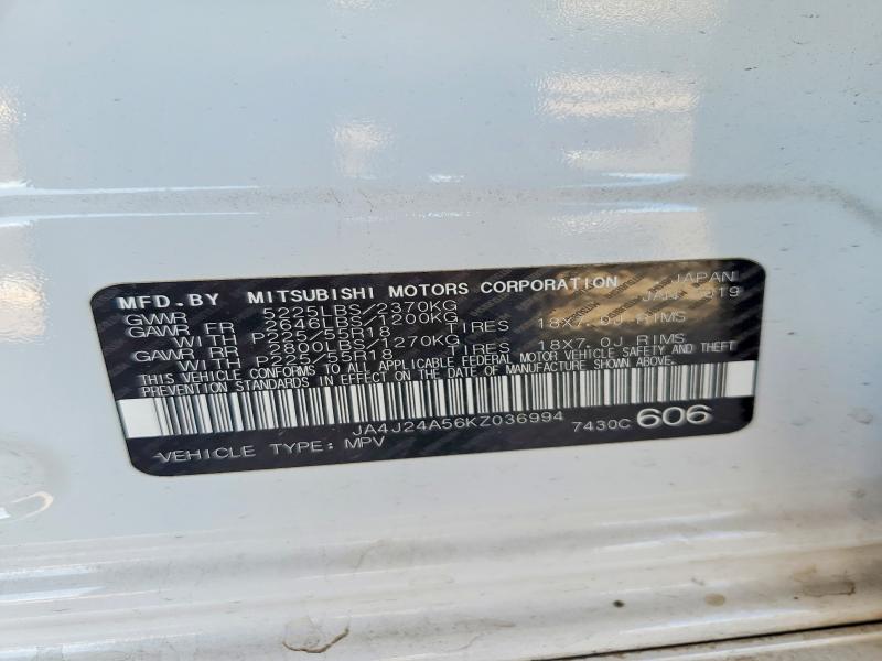2019 Mitsubishi Outlander მანქანა იყიდება აუქციონზე, vin: JA4J24A56KZ036994, აუქციონის ნომერი: 62214036