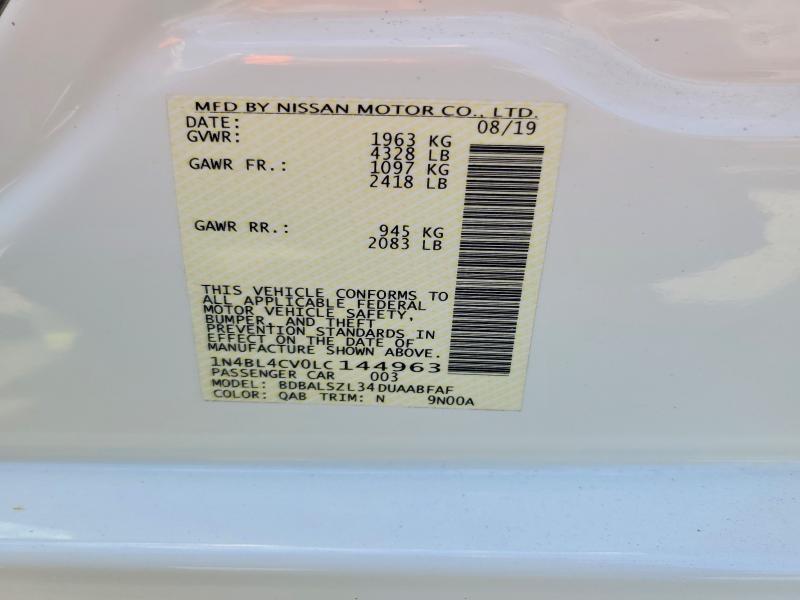 Продажа на аукционе авто 2020 Nissan Altima, vin: 1N4BL4CV0LC144963, номер лота: 61540346