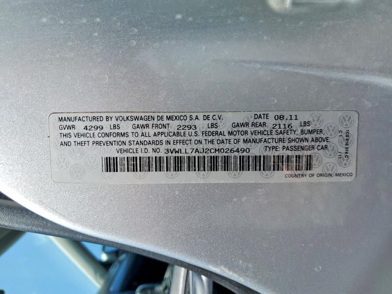 Продажа на аукционе авто 2012 Volkswagen Jetta, vin: 3VWLL7AJ2CM026490, номер лота: 85980845