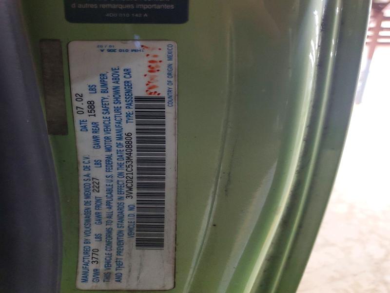 63157926 :رقم المزاد ، 3VWCD21C53M408806 vin ، 2003 Volkswagen New Beetle مزاد بيع