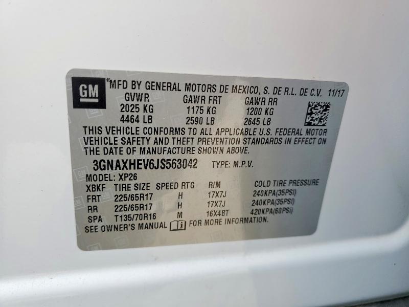 62250296 :رقم المزاد ، 3GNAXHEV6JS563042 vin ، 2018 Chevrolet Equinox مزاد بيع