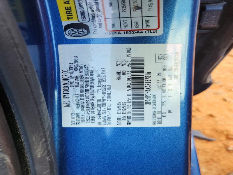 59976126 :رقم المزاد ، 3FAHP0HAXAR187816 vin ، 2010 Ford Fusion مزاد بيع
