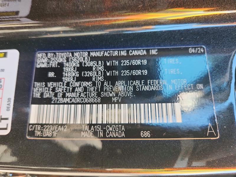 Aukcja sprzedaży 2024 Lexus Rx 350, vin: 2T2BAMCA0RC068668, numer aukcji: 60280996