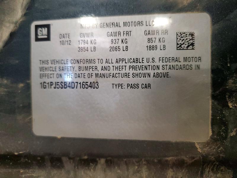 2013 Chevrolet Cruze მანქანა იყიდება აუქციონზე, vin: 1G1PJ5SB4D7165403, აუქციონის ნომერი: 60442456