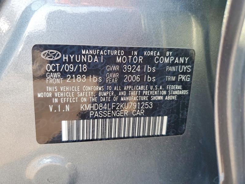 Auction sale of the 2019 Hyundai Elantra, vin: KMHD84LF2KU791253, lot number: 61234696