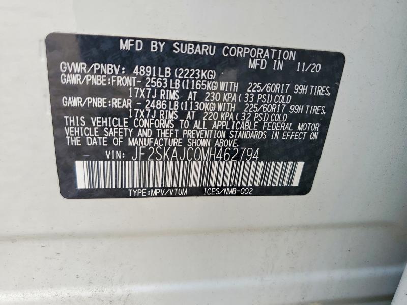 Продаж на аукціоні авто 2021 Subaru Forester, vin: JF2SKAJC0MH462794, номер лоту: 61387806