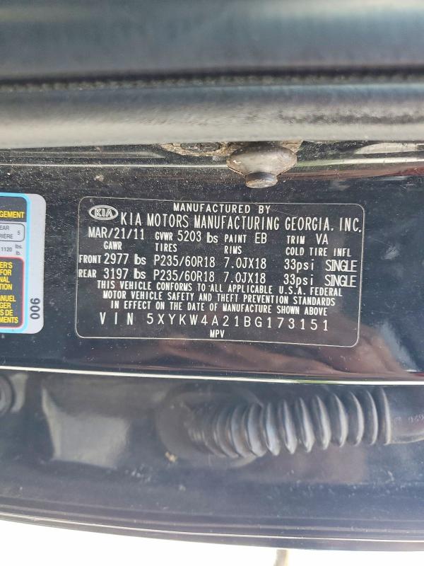 Aukcja sprzedaży 2011 Kia Sorento, vin: 5XYKW4A21BG173151, numer aukcji: 62464036