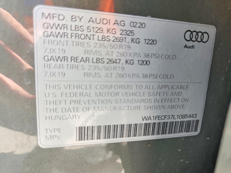 Продаж на аукціоні авто 2020 Audi Q3, vin: WA1FECF37L1085443, номер лоту: 62660596