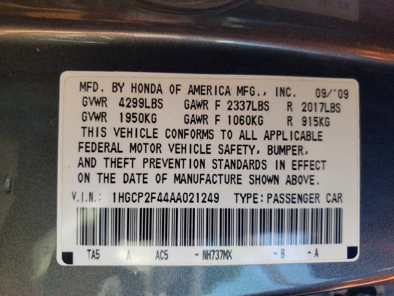 59347146 :رقم المزاد ، 1HGCP2F44AA021249 vin ، 2010 Honda Accord مزاد بيع