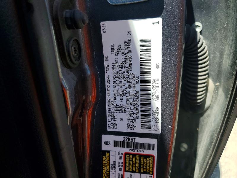 Продаж на аукціоні авто 2012 Toyota Tundra, vin: 5TFUW5F12CX266340, номер лоту: 60184106