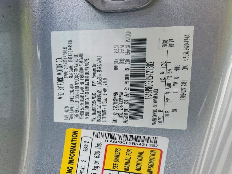Auction sale of the 2024 Ford Mustang, vin: 1FA6P8CF3R5421382, lot number: 62628756