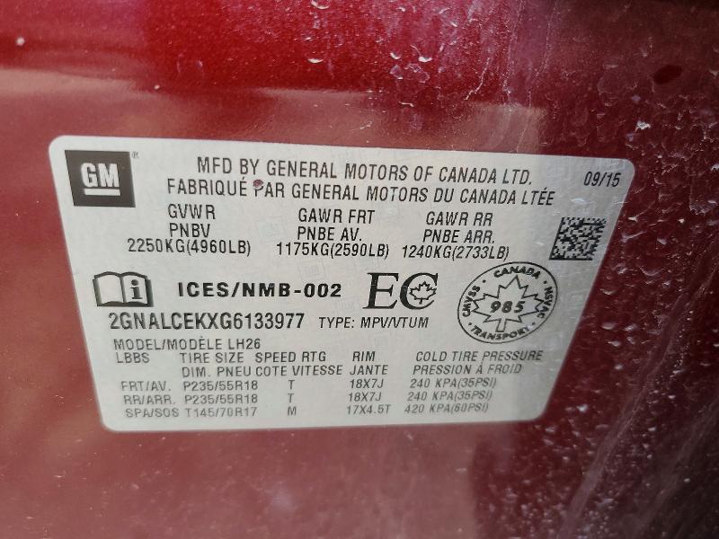63127056 :رقم المزاد ، 2GNALCEKXG6133977 vin ، 2016 Chevrolet Equinox مزاد بيع