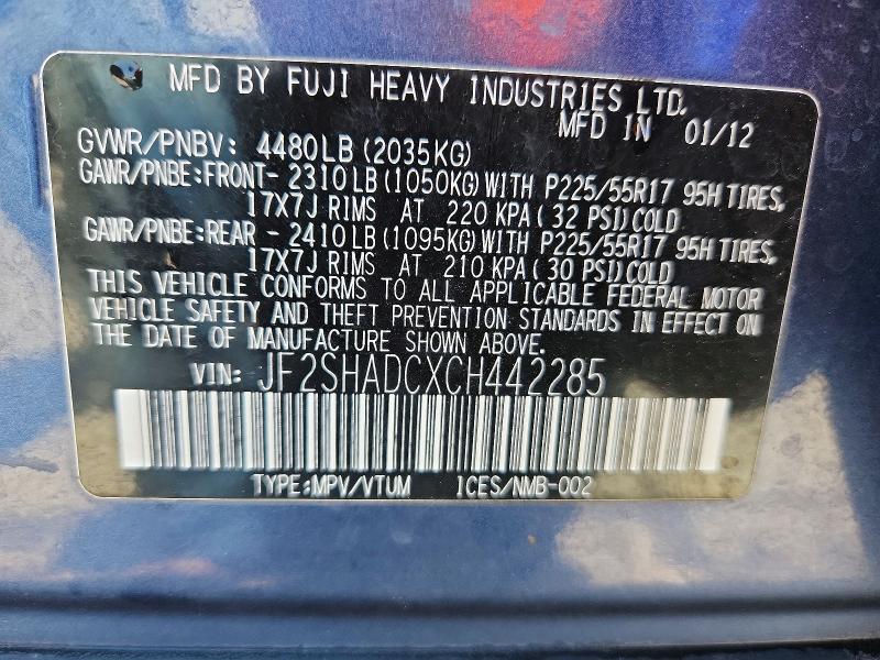 Продажа на аукционе авто 2012 Subaru Forester, vin: JF2SHADCXCH442285, номер лота: 61353536