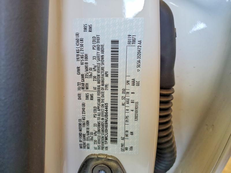2022 Ford Escape მანქანა იყიდება აუქციონზე, vin: 1FMCU0H69NUB64465, აუქციონის ნომერი: 62322826