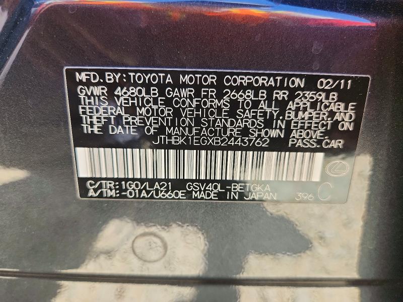 Aukcja sprzedaży 2011 Lexus Es, vin: JTHBK1EGXB2443762, numer aukcji: 63202626